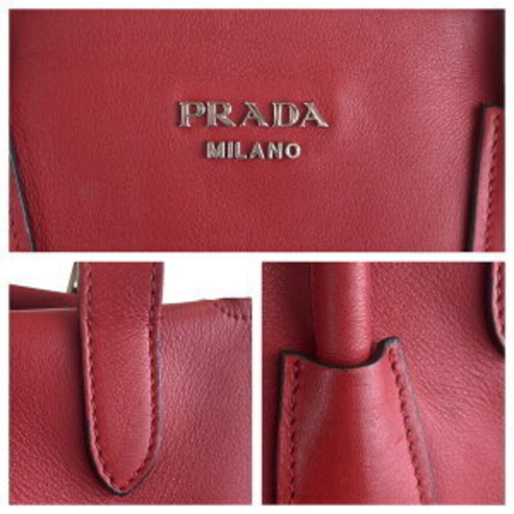 Prada bag red leather tote shoulder - Picture 4 of 10